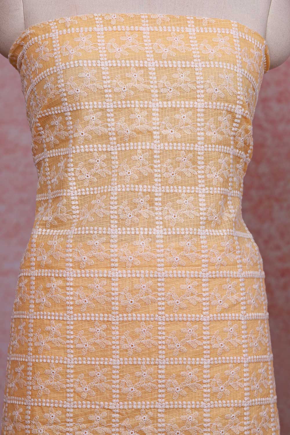 Pastel Orange Kota Embroidery Unstitched Churidhar Material