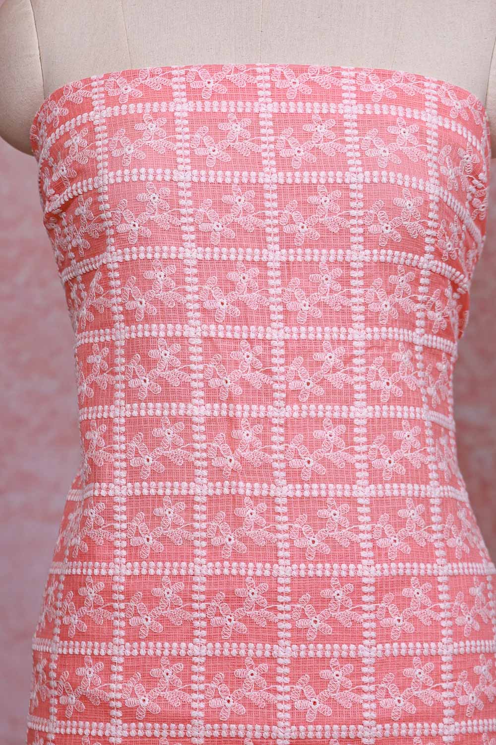 Peach Kota Embroidery Unstitched Churidhar Material