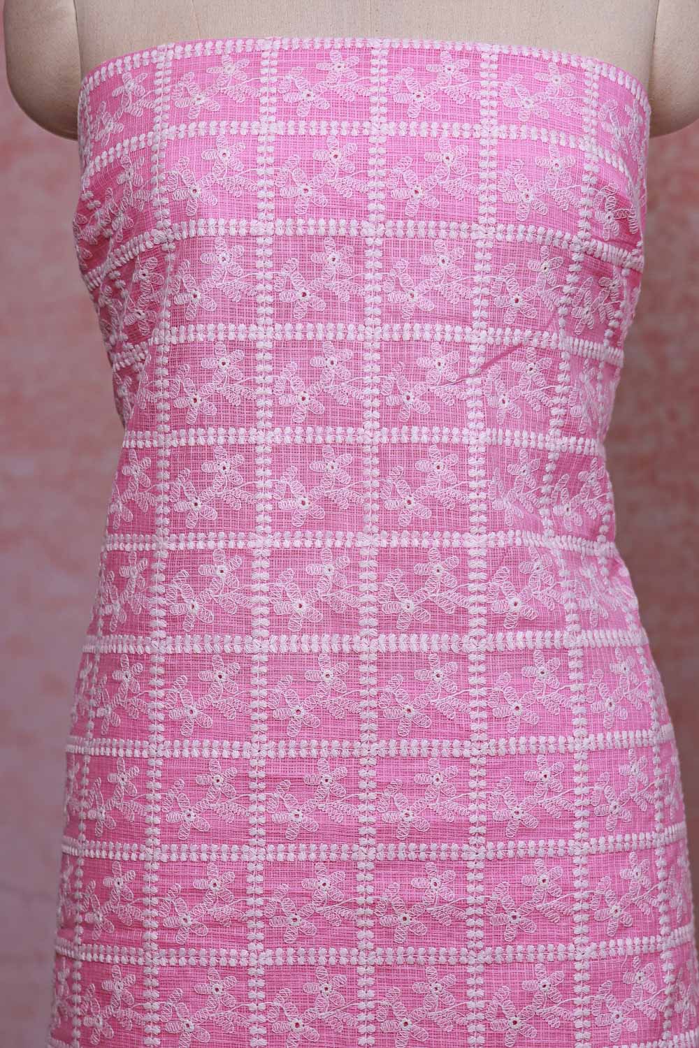 Cotton Candy Rose Kota Embroidery Unstitched Churidhar Material