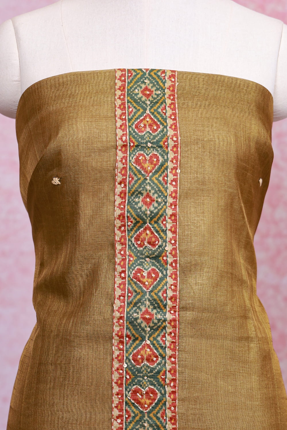 Mehandi Green Chanderi Tissue Plain Unstitched Churidhar Material