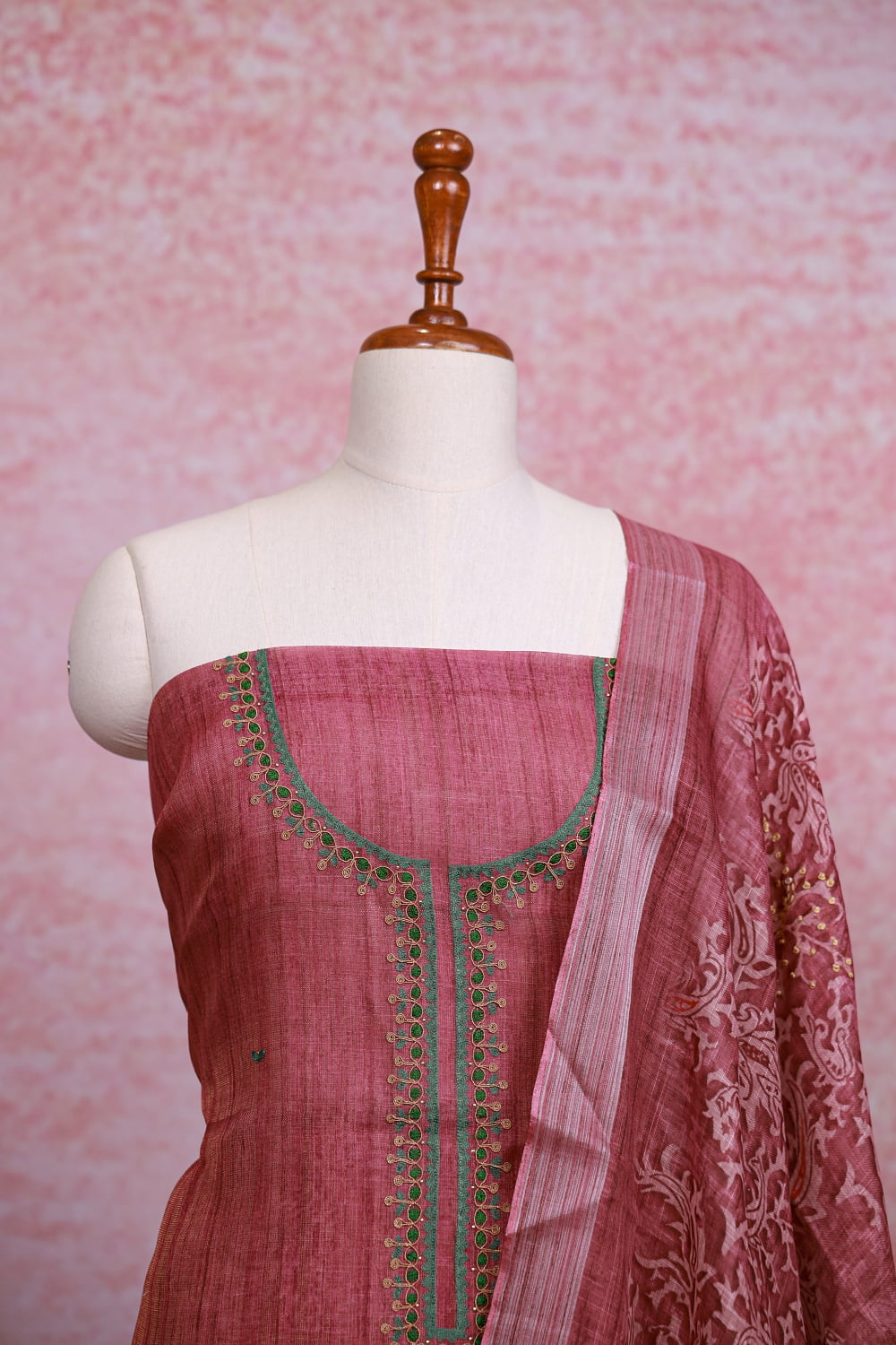Onion Pink Chanderi Tissue Butta Worked Unstitched Churidhar Material