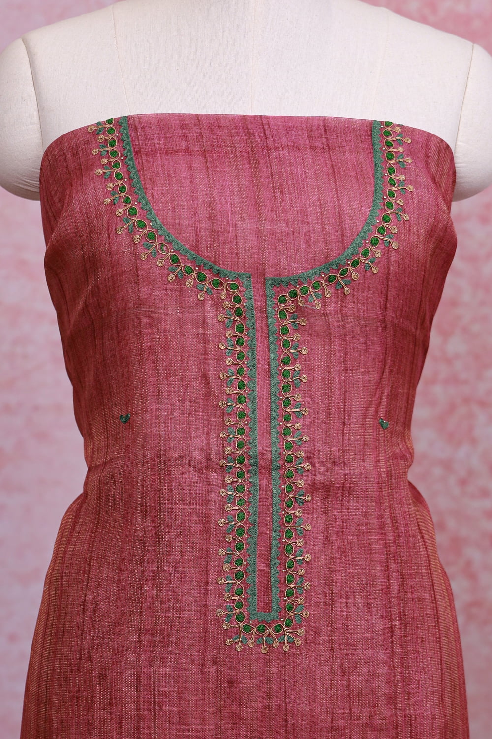 Onion Pink Chanderi Tissue Butta Worked Unstitched Churidhar Material