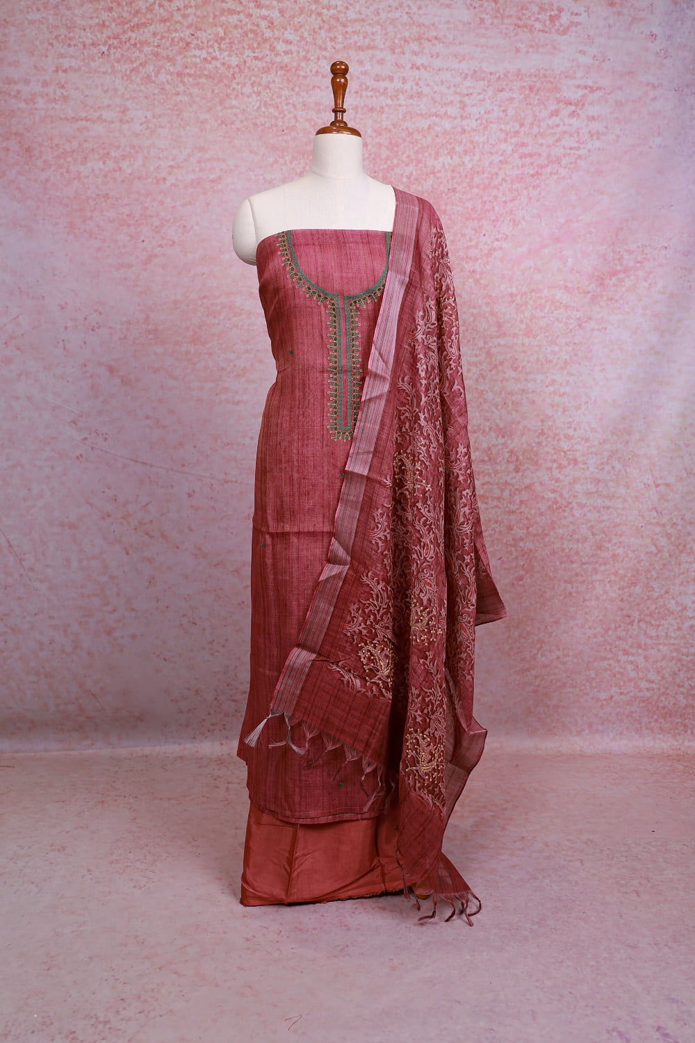 Onion Pink Chanderi Tissue Butta Worked Unstitched Churidhar Material