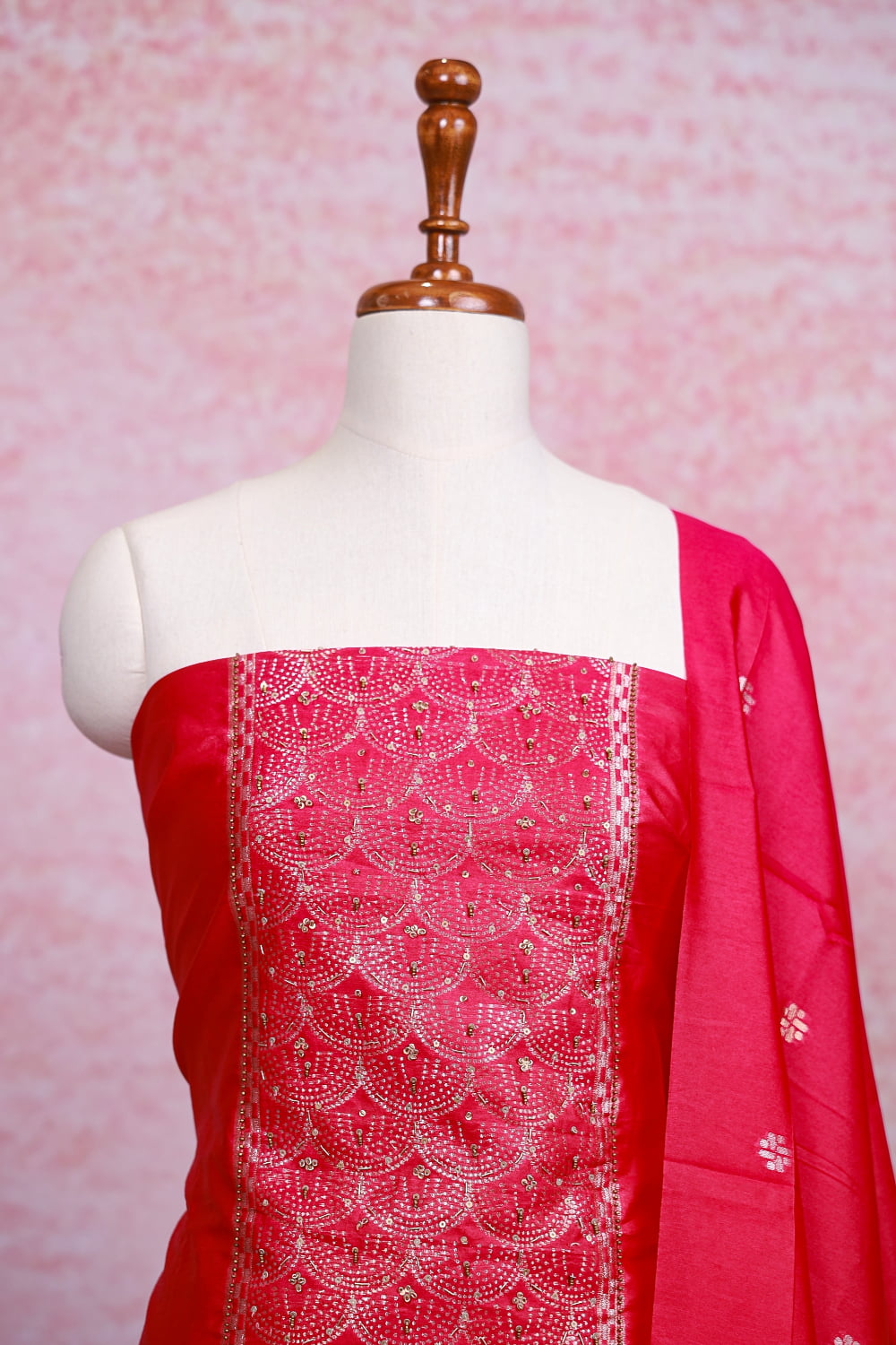 Rani Pink Chanderi Silk Banarasi Design Unstitched Churidhar Material