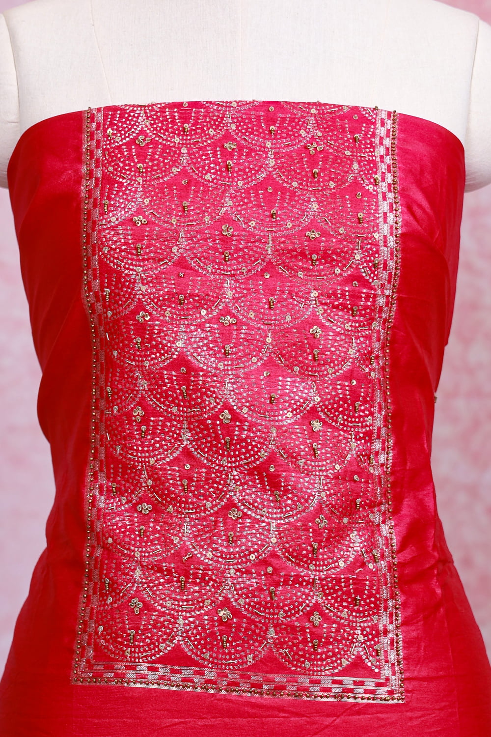 Rani Pink Chanderi Silk Banarasi Design Unstitched Churidhar Material