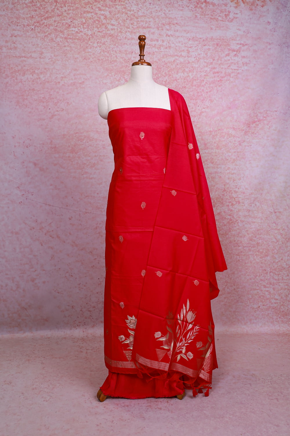 Rani Pink Chanderi Banarasi Design Unstitched Churidhar Material