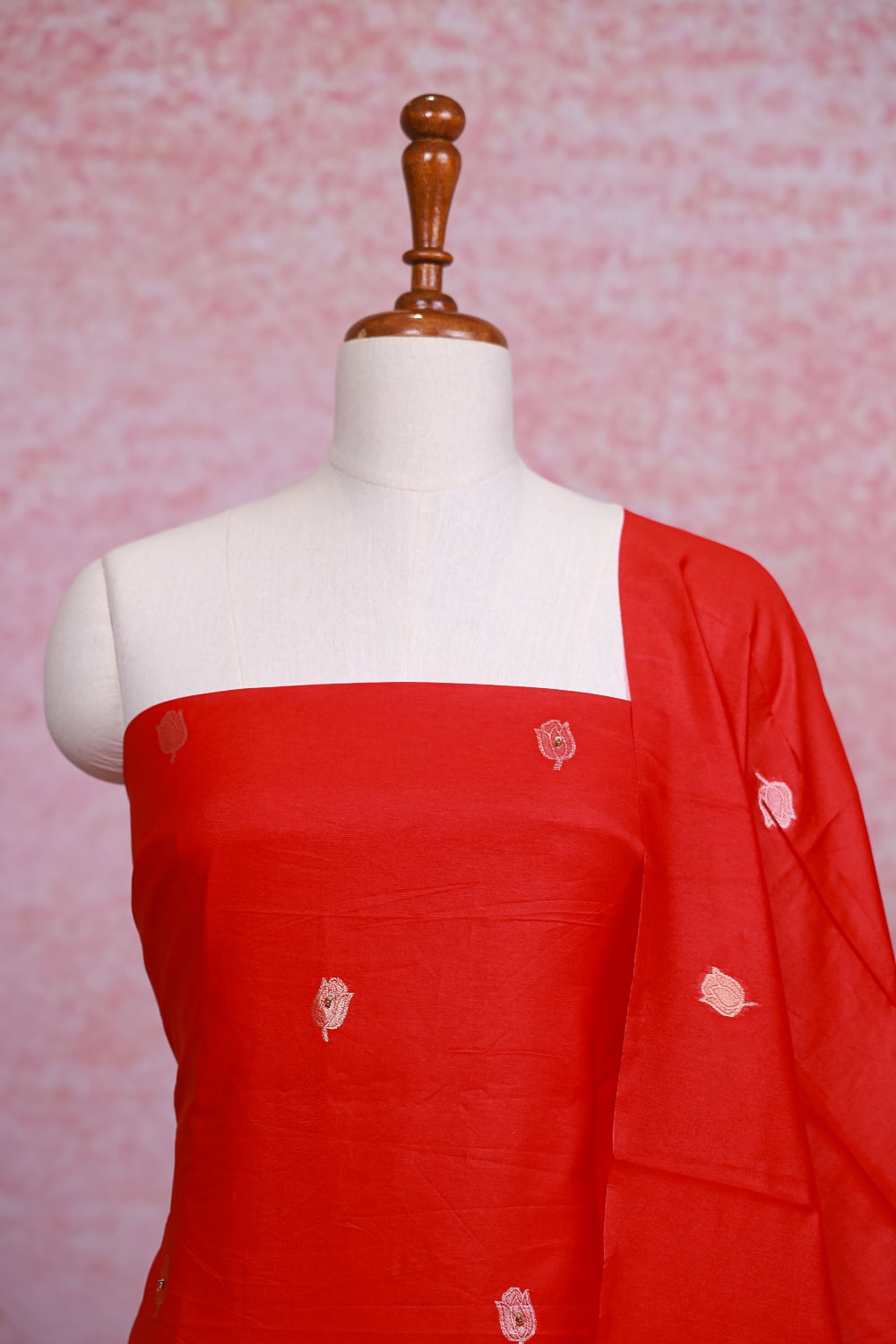 Red Chanderi Banarasi Design Unstitched Churidhar Material