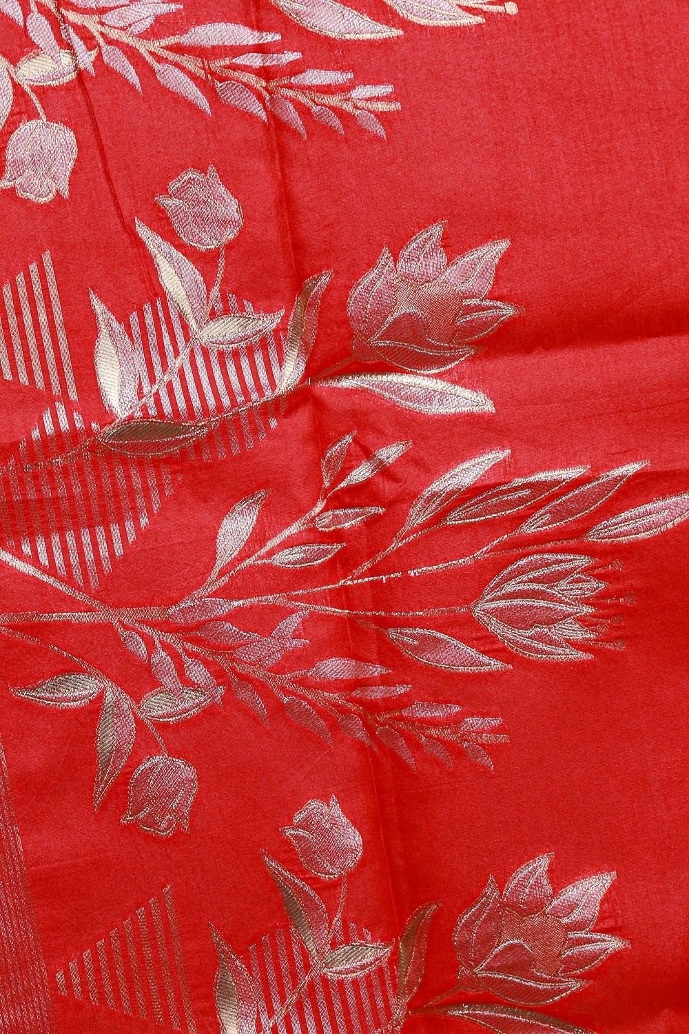 Red Chanderi Banarasi Design Unstitched Churidhar Material