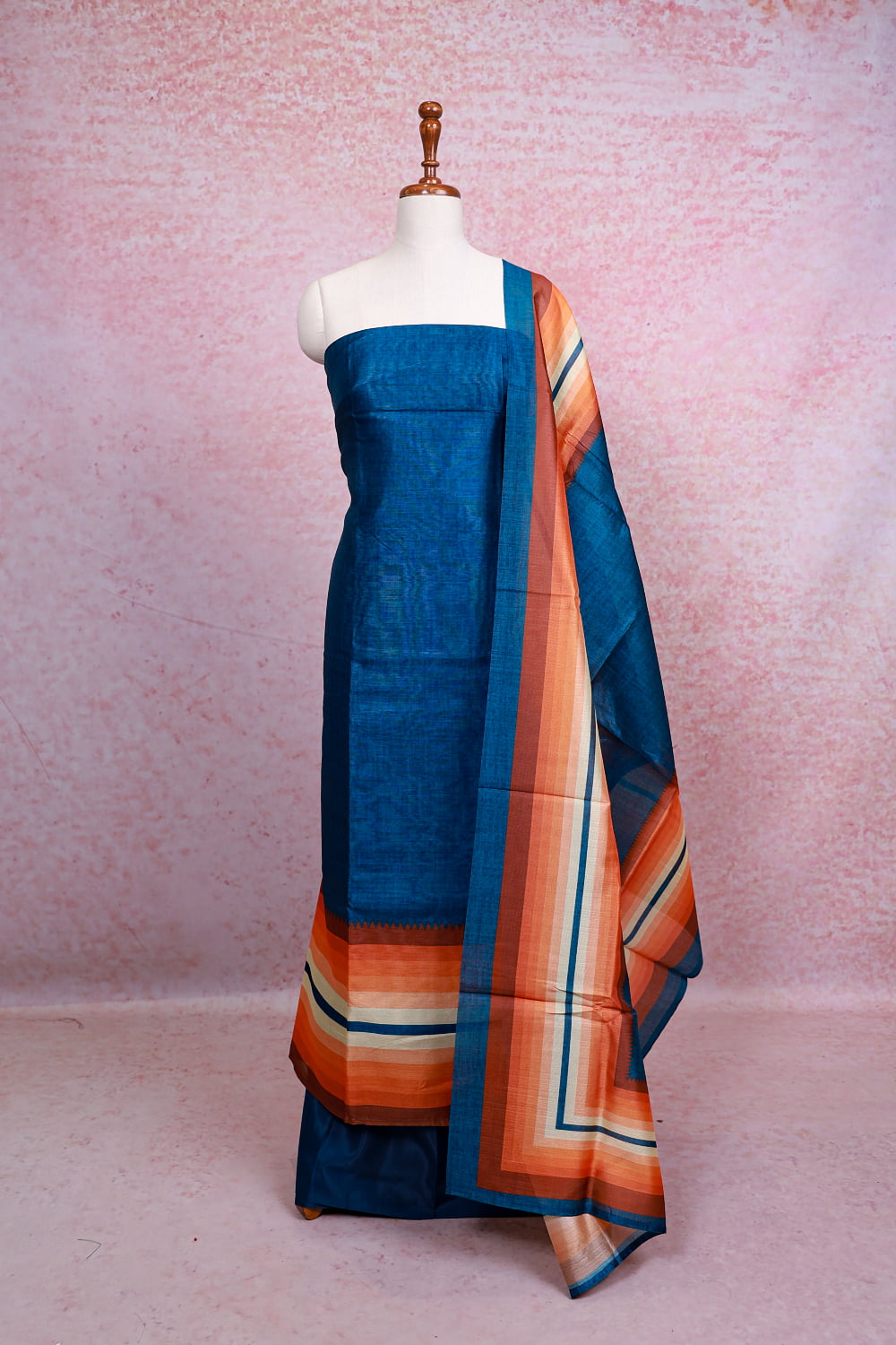 Blue Semi Silk Plain Body Unstitched Churidhar Material