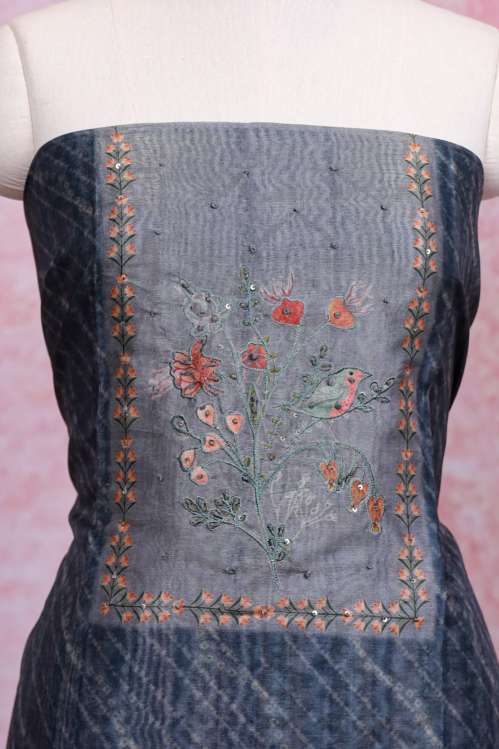 Ash Semi Silk Printed Unstitched Churidhar Material