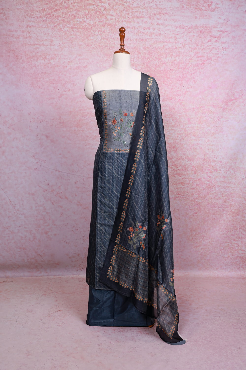 Ash Semi Silk Printed Unstitched Churidhar Material