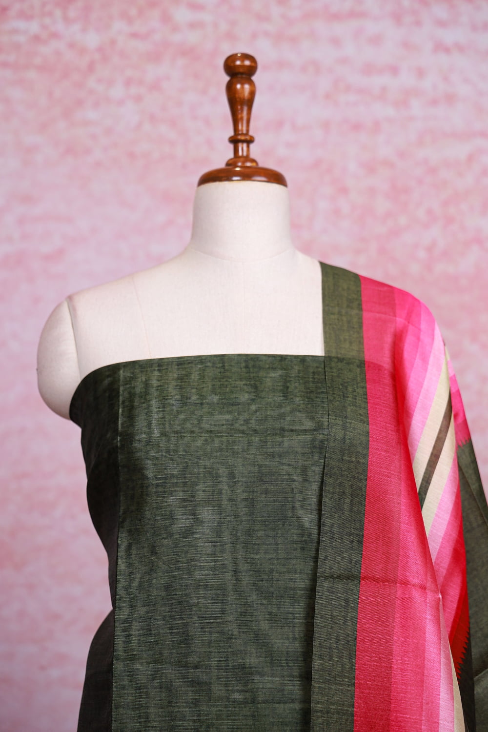 Dark Green Semi Tussar Plain Body Unstitched Churidhar Material