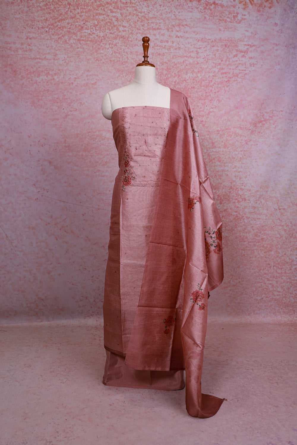 Onion Pink Semi Silk Plain Body Unstitched Churidhar Material