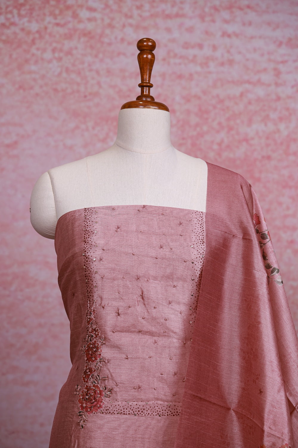 Onion Pink Semi Silk Plain Body Unstitched Churidhar Material