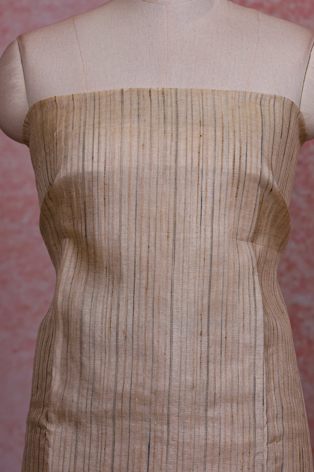 Cream Semi Silk Stripes Unstitched Churidhar Material