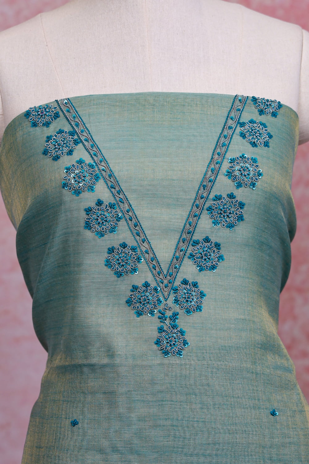 Light Blue Chanderi Silk Plain Body Unstitched Churidhar Material