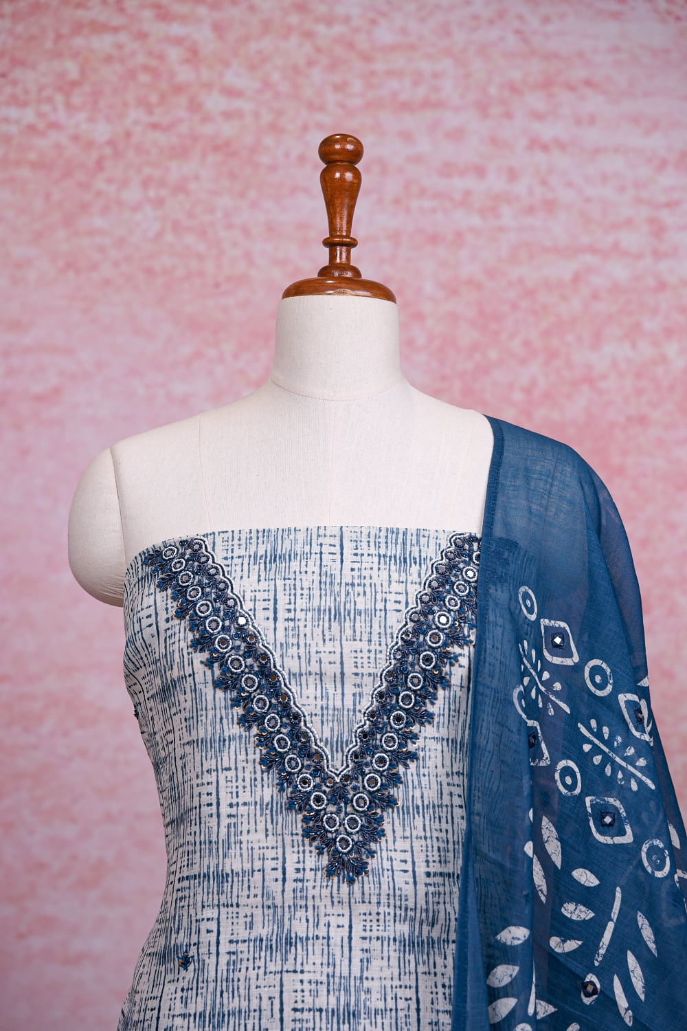 Off White Linen Printed Unstitched Churidhar Material