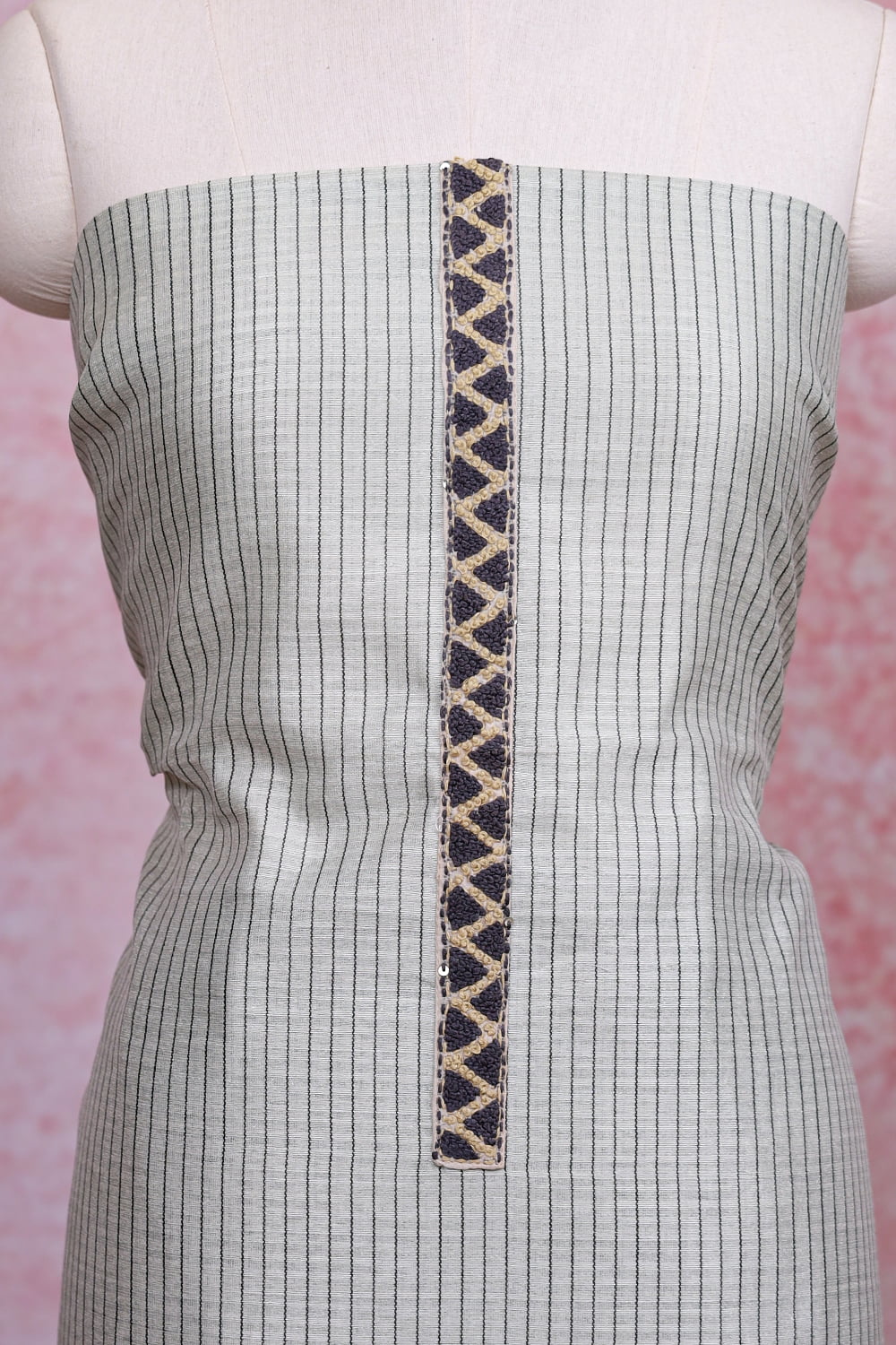 Cream Linen Lines Unstitched Churidhar Material