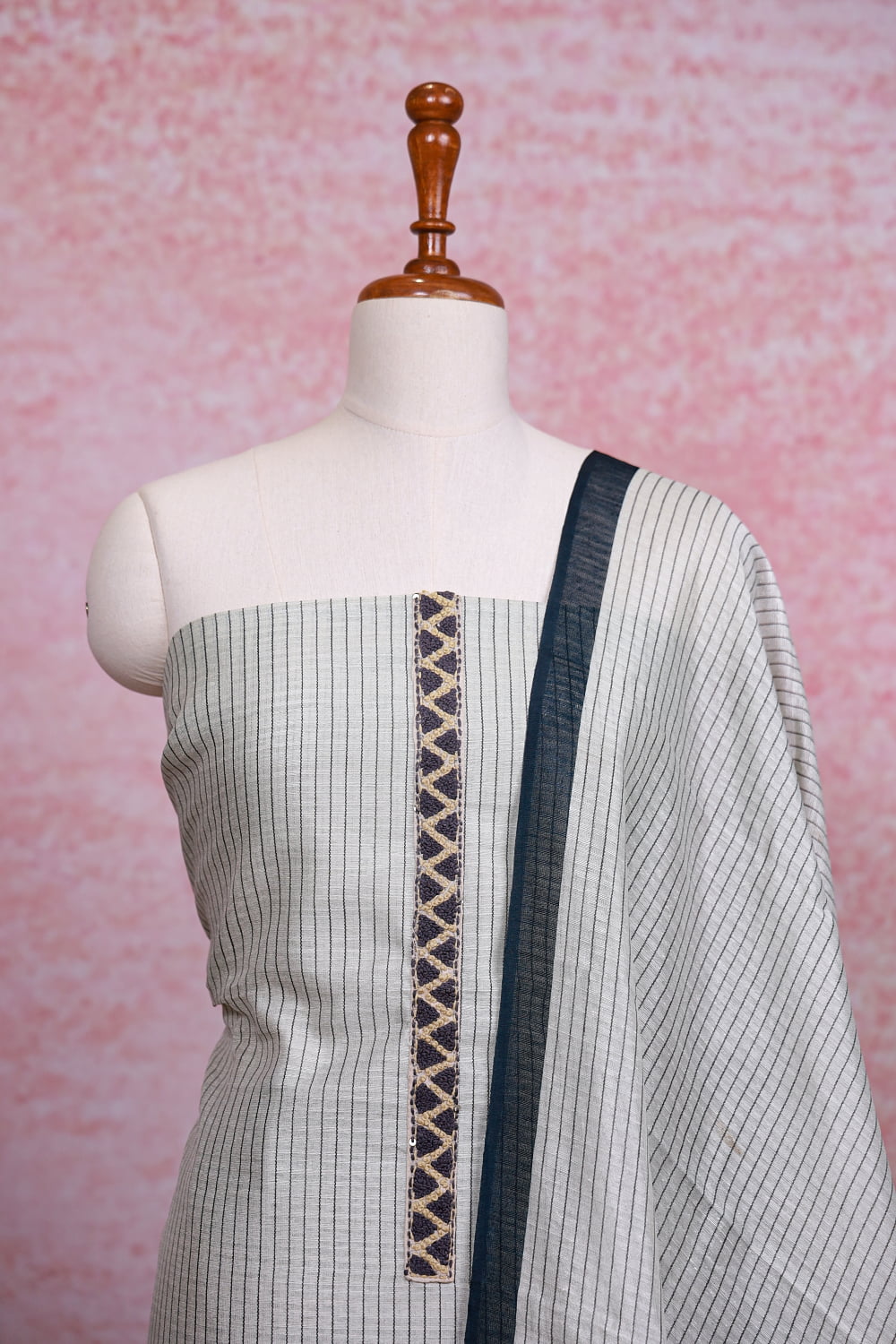 Cream Linen Lines Unstitched Churidhar Material