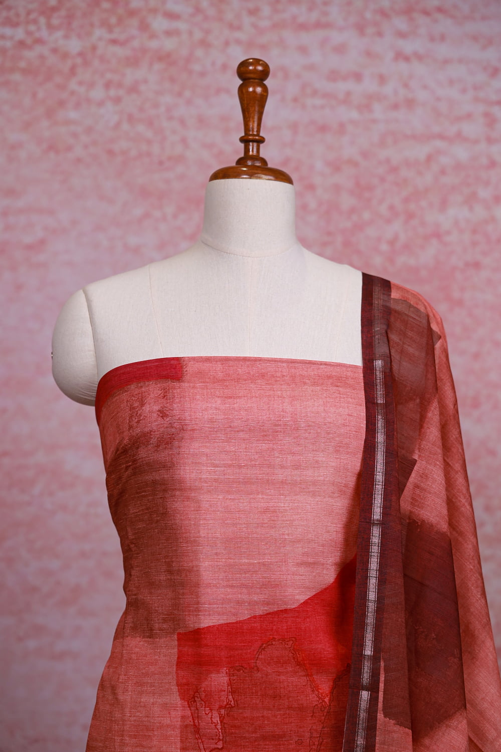 Peach Linen Printed Unstitched Churidhar Material