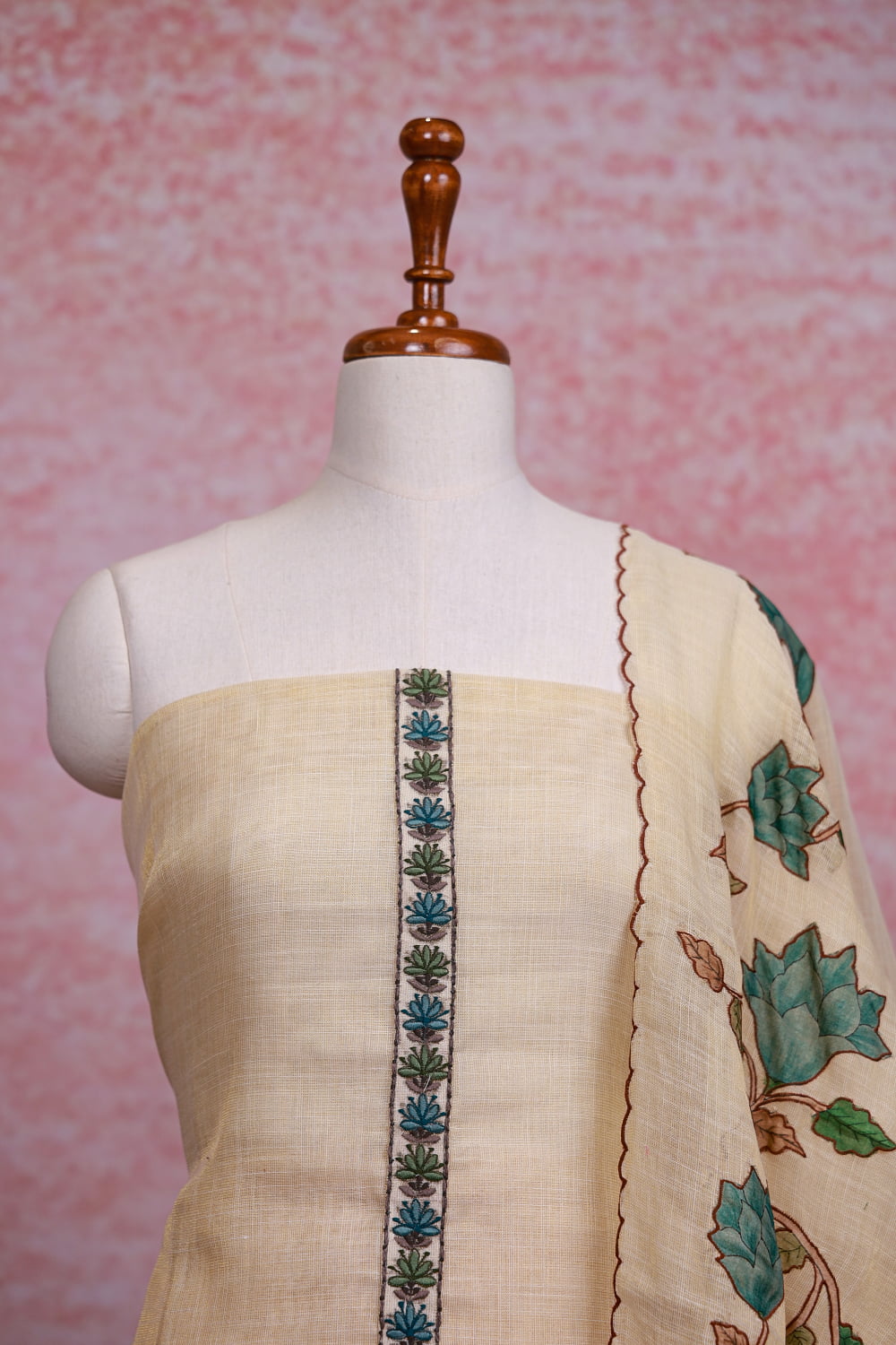 Cream Chanderi Tissue Plain Body Unstitched Churidhar Material