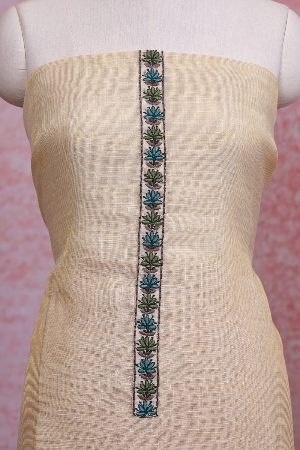 Cream Chanderi Tissue Plain Body Unstitched Churidhar Material