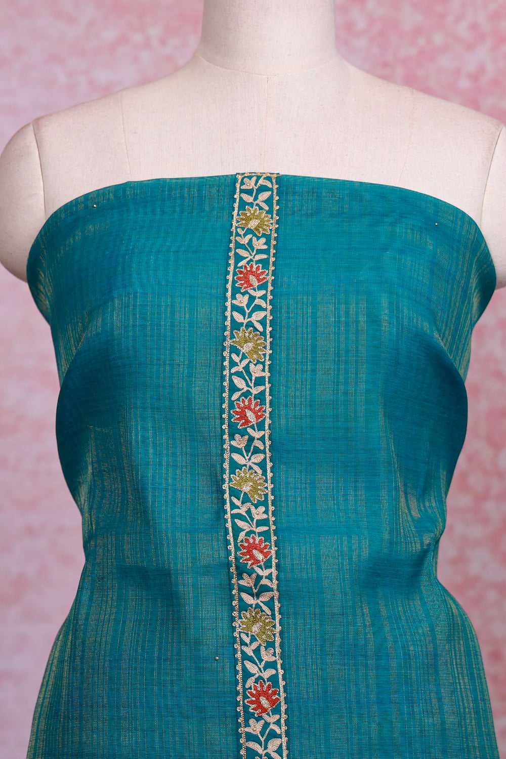 Sapphire Green Chanderi Tissue Plain Body Unstitched Churidhar Material