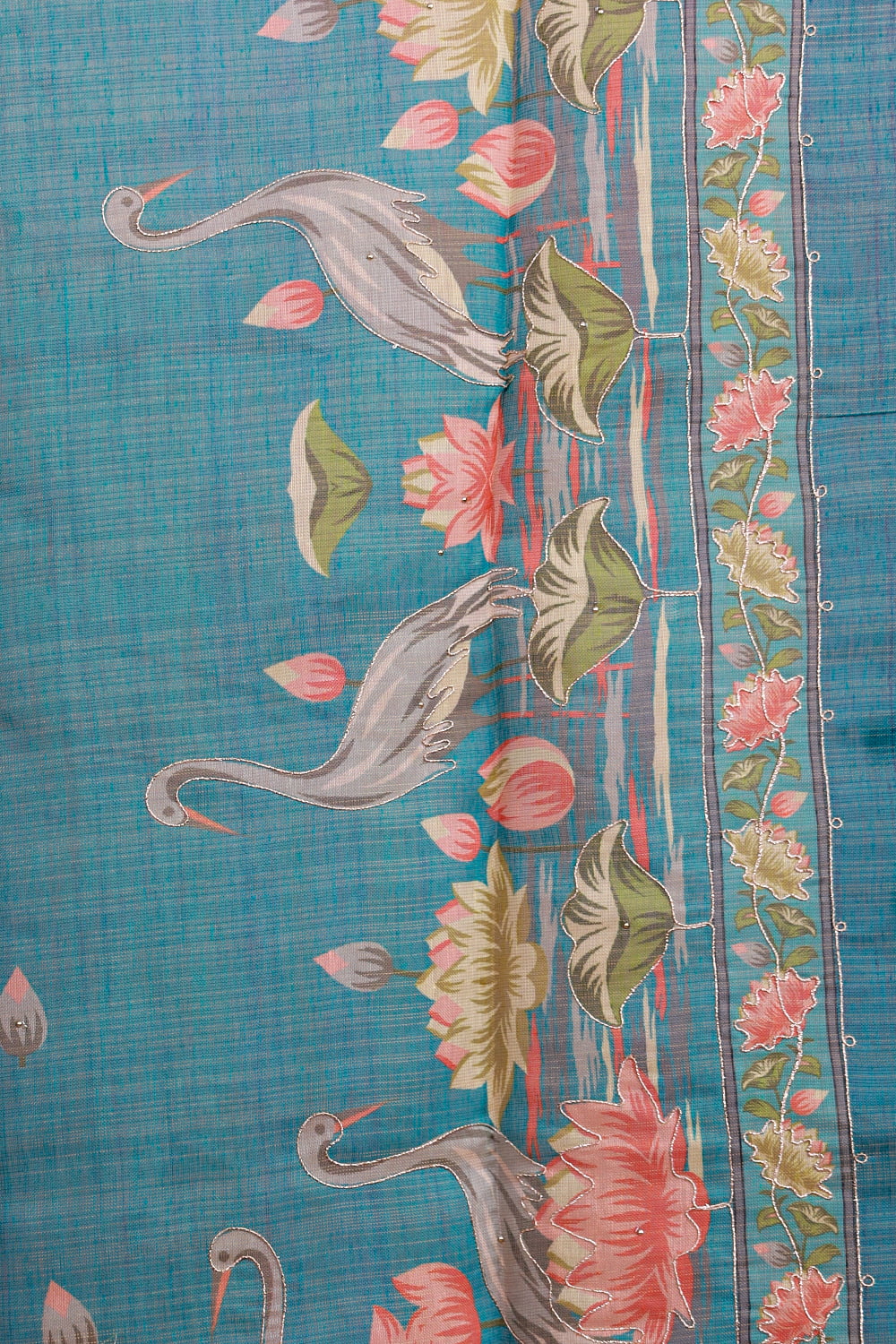 Sapphire Green Chanderi Tissue Plain Body Unstitched Churidhar Material