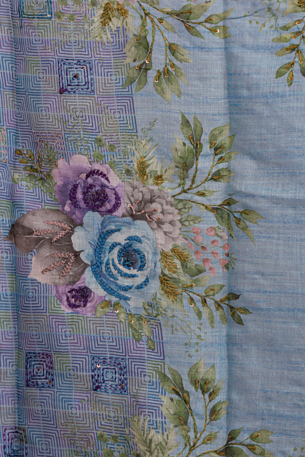 Sky Blue Linen Embroidery Unstitched Churidhar Material