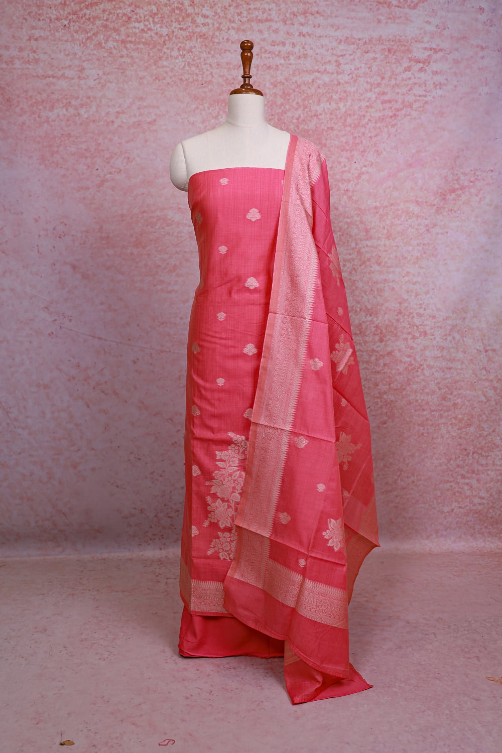 Pink Chanderi Banarasi Design Unstitched Churidhar Material