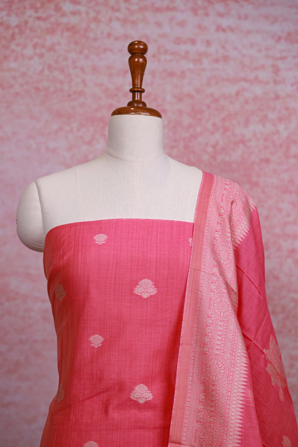 Pink Chanderi Banarasi Design Unstitched Churidhar Material