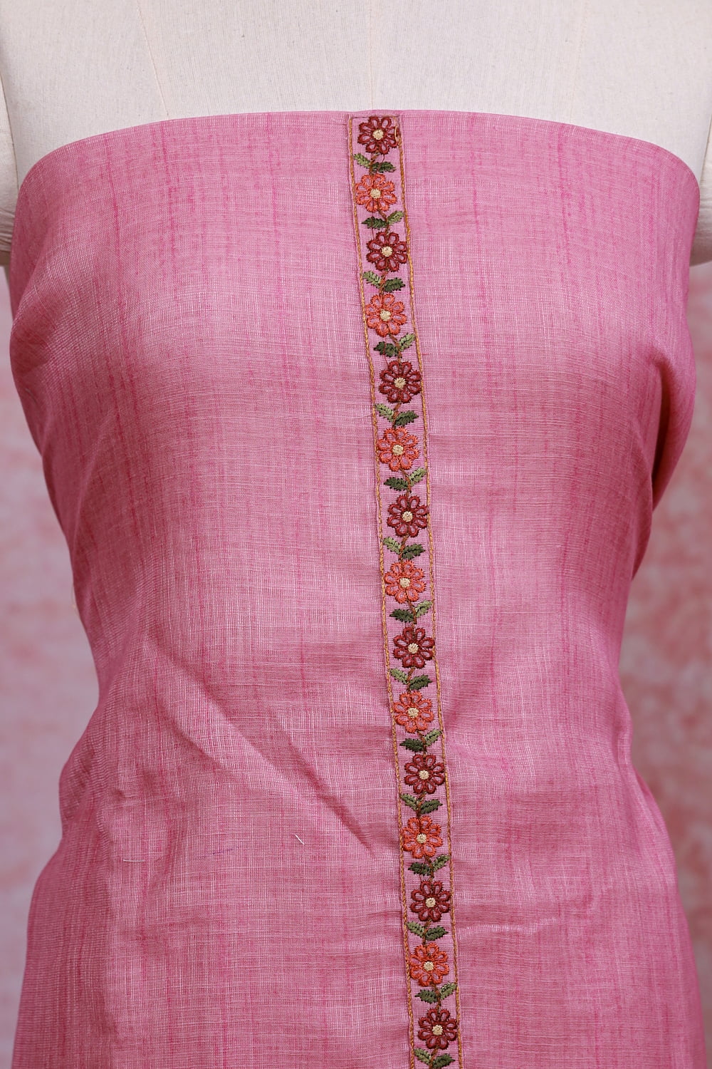 Pink Linen Embroidery Unstitched Churidhar Material
