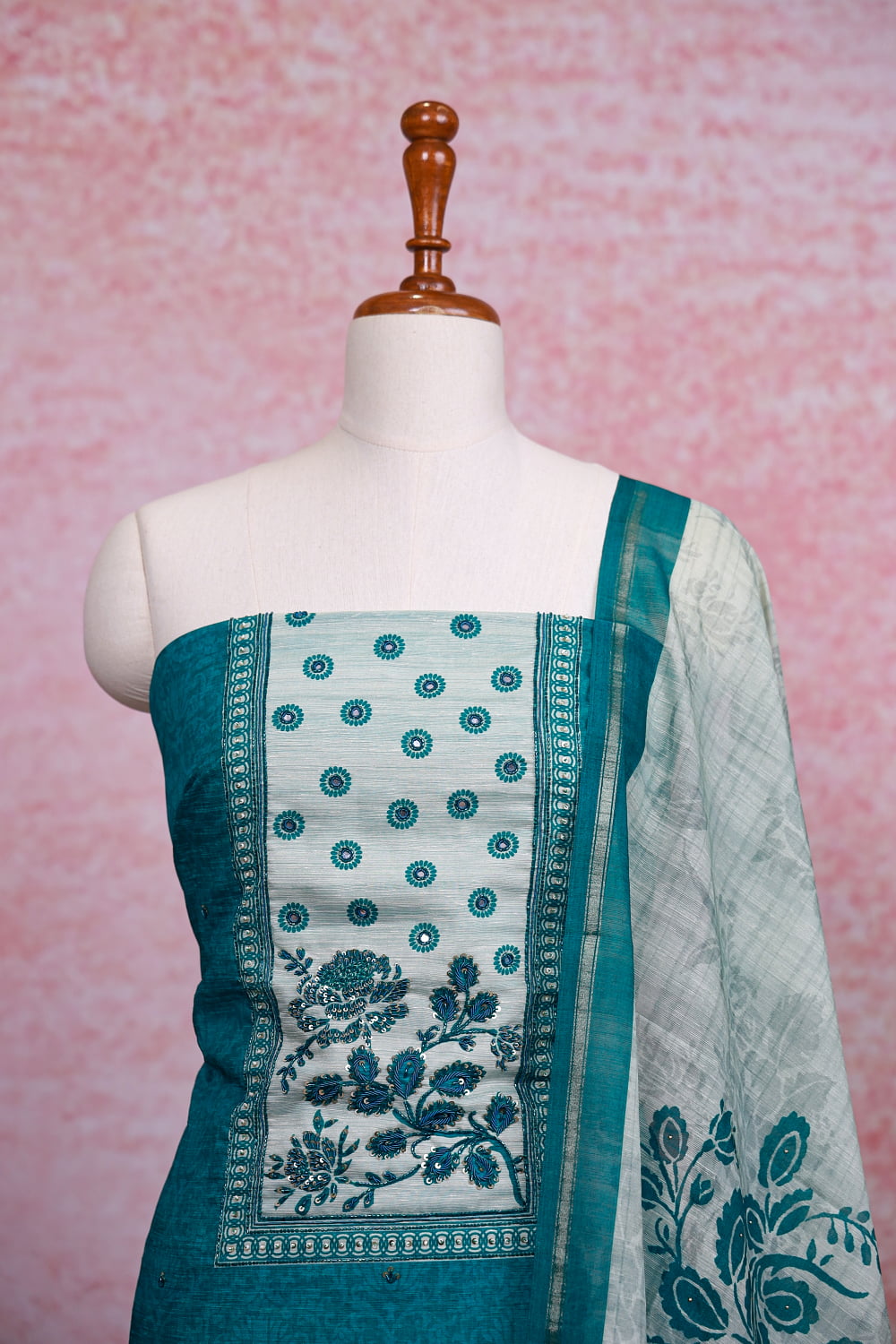 Green Semi Silk Self Printed Unstitched Churidhar Material