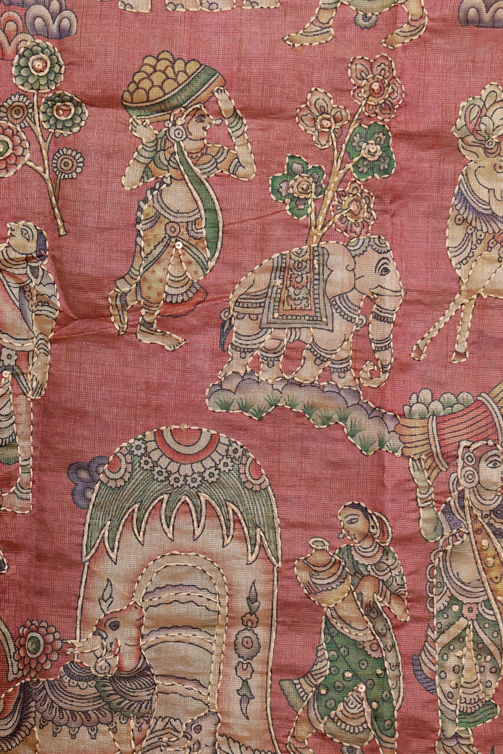 Copper Color Chanderi Tissue Thread And Sequines Work Unstitched Churidhar Material