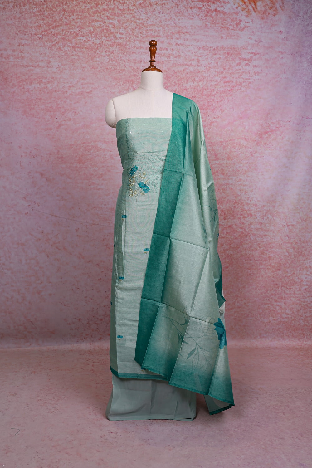 Pastel Green Semi Silk Printed Unstitched Material