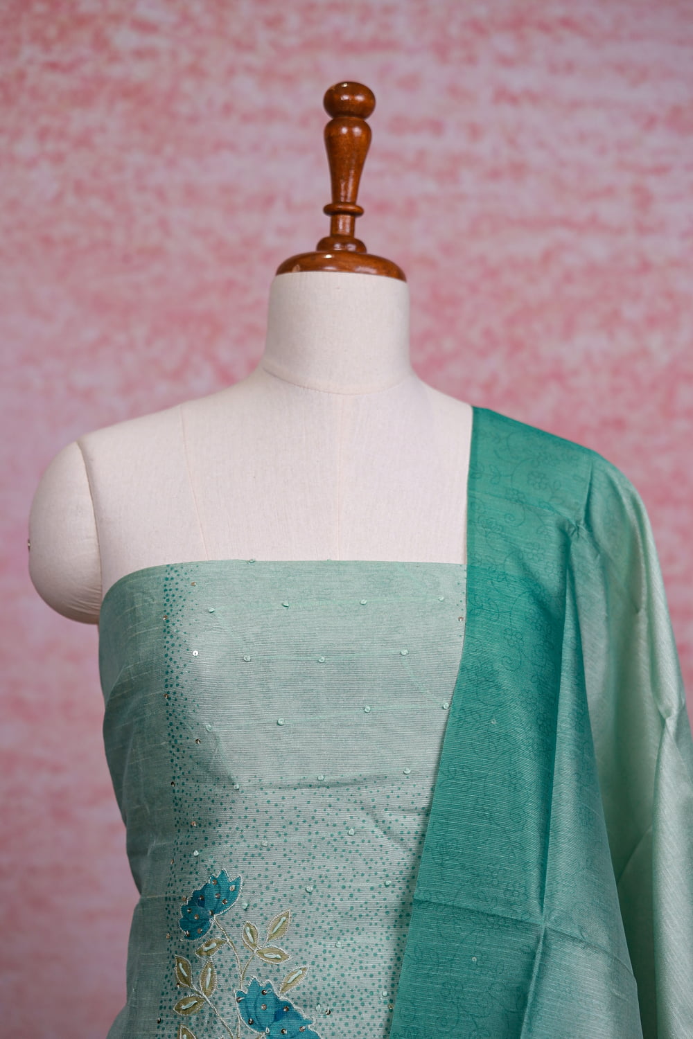 Pastel Green Semi Silk Printed Unstitched Material