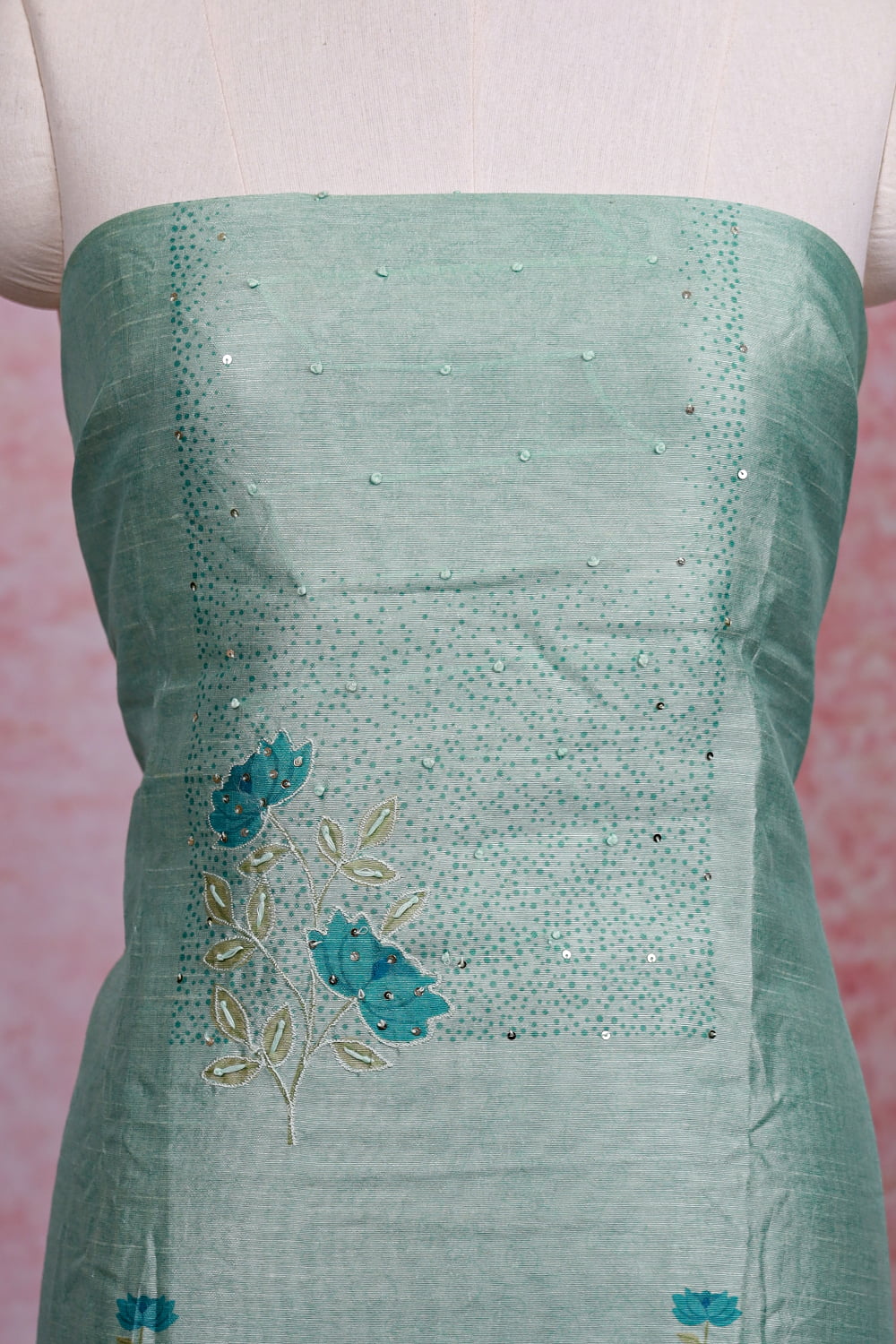 Pastel Green Semi Silk Printed Unstitched Material