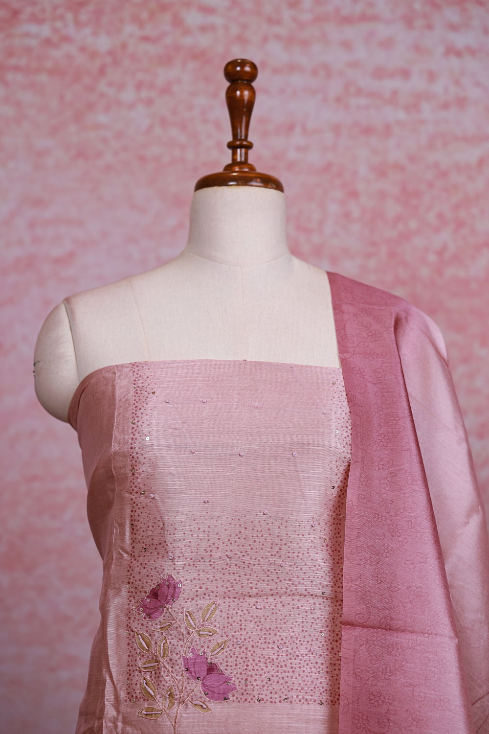 Light Pink Semi Silk Printed Unstitched Churidhar Material