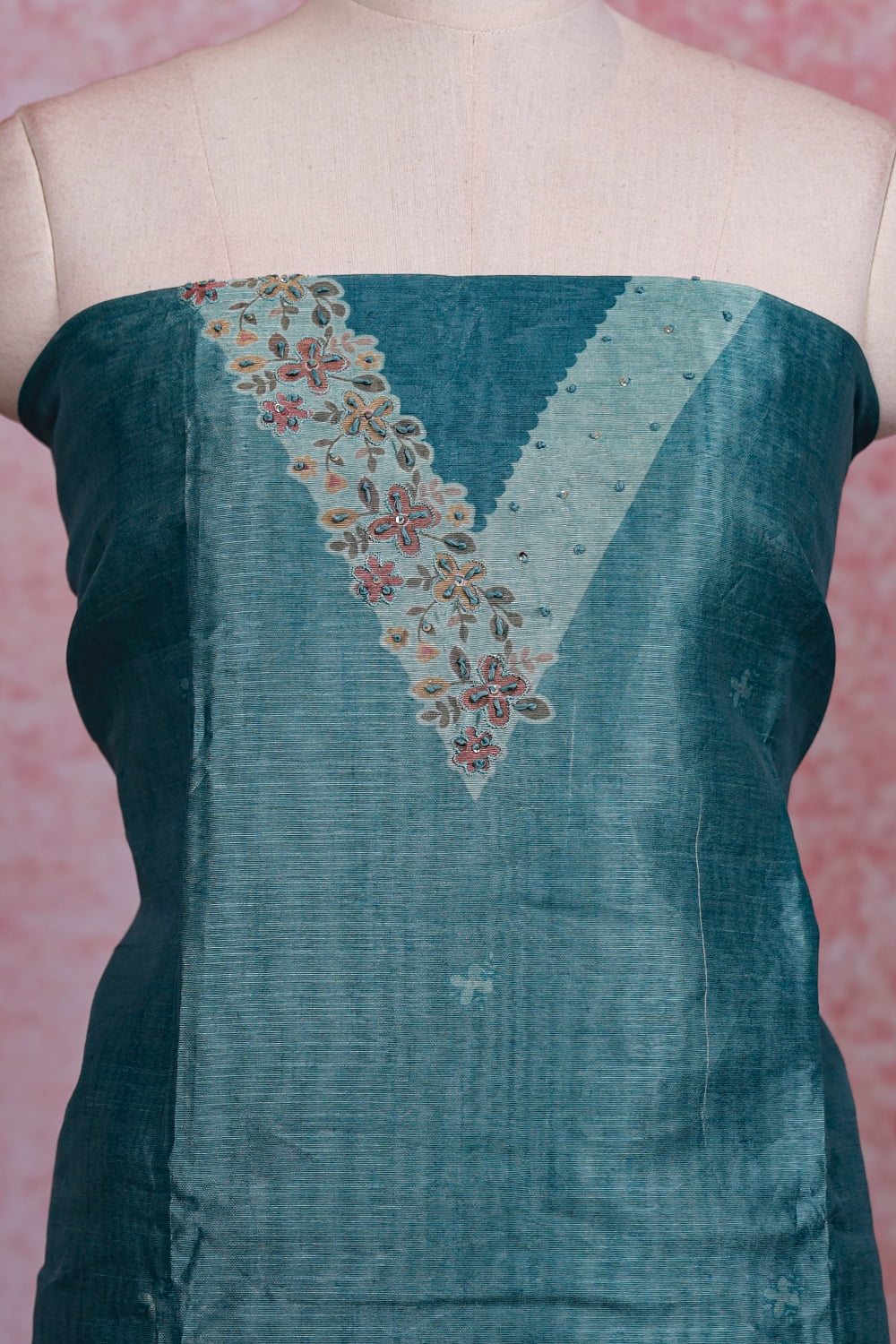 Ash Blue Semi Silk Printed Unstitched Churidhar Material