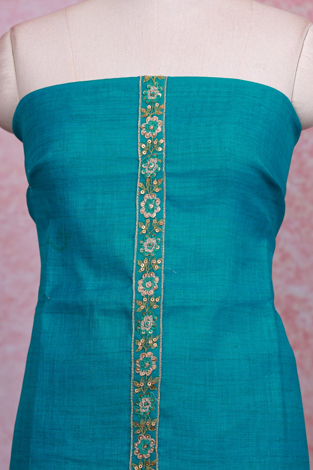 Teal Green Linen Plain Unstitched Churidhar Material