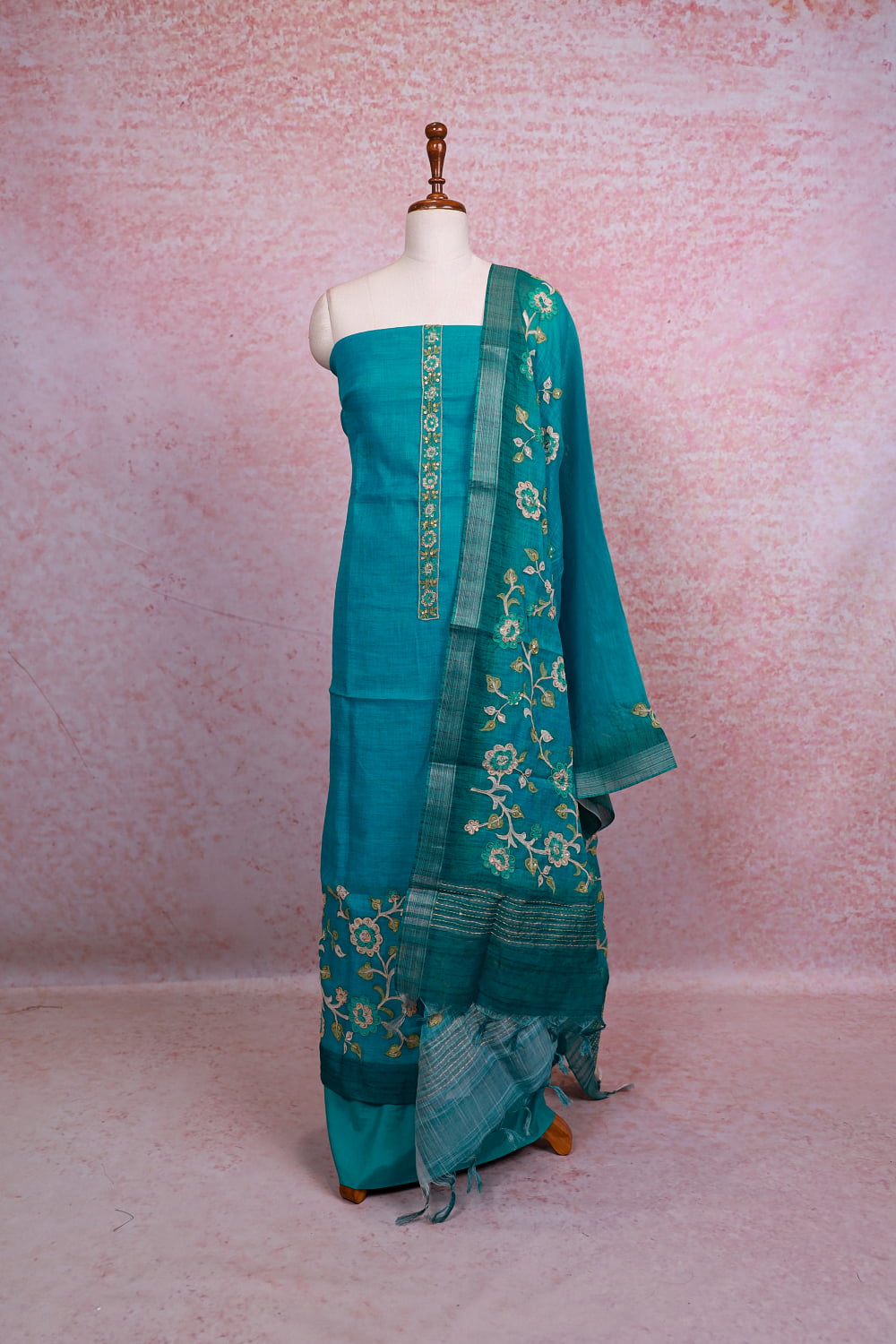Teal Green Linen Plain Unstitched Churidhar Material