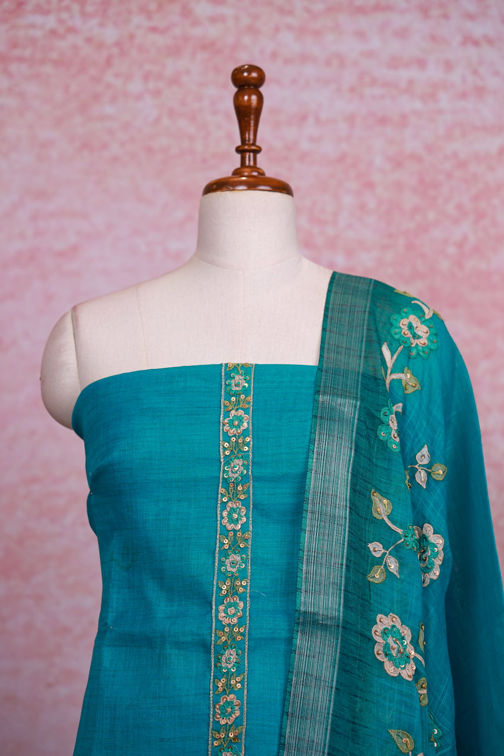 Teal Green Linen Plain Unstitched Churidhar Material