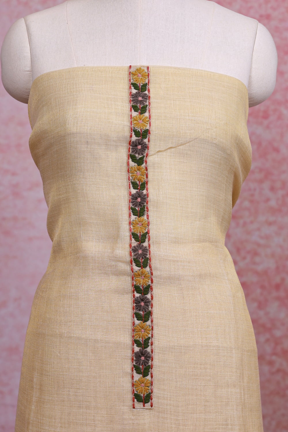 Golden Linen Tissue Plain Unstitched Churidhar Material