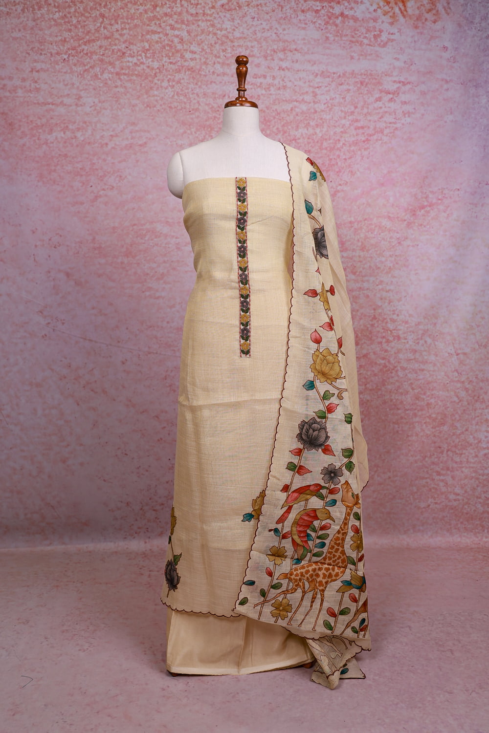 Golden Linen Tissue Plain Unstitched Churidhar Material