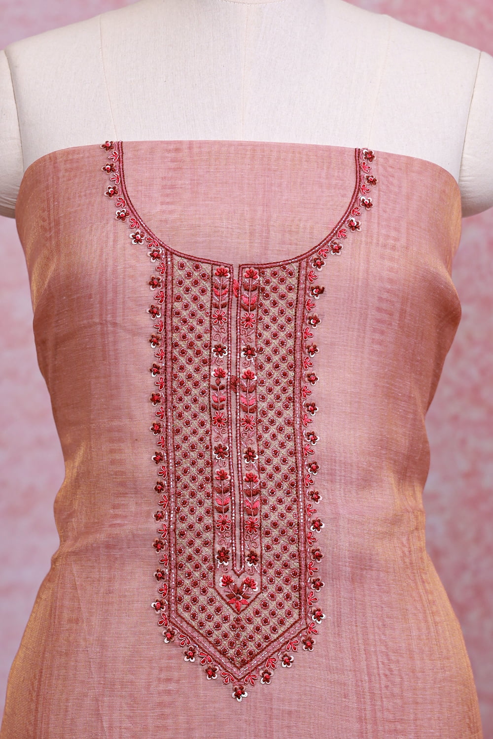 Peach Color Chanderi Tissue Plain Unstitched Churidhar Material