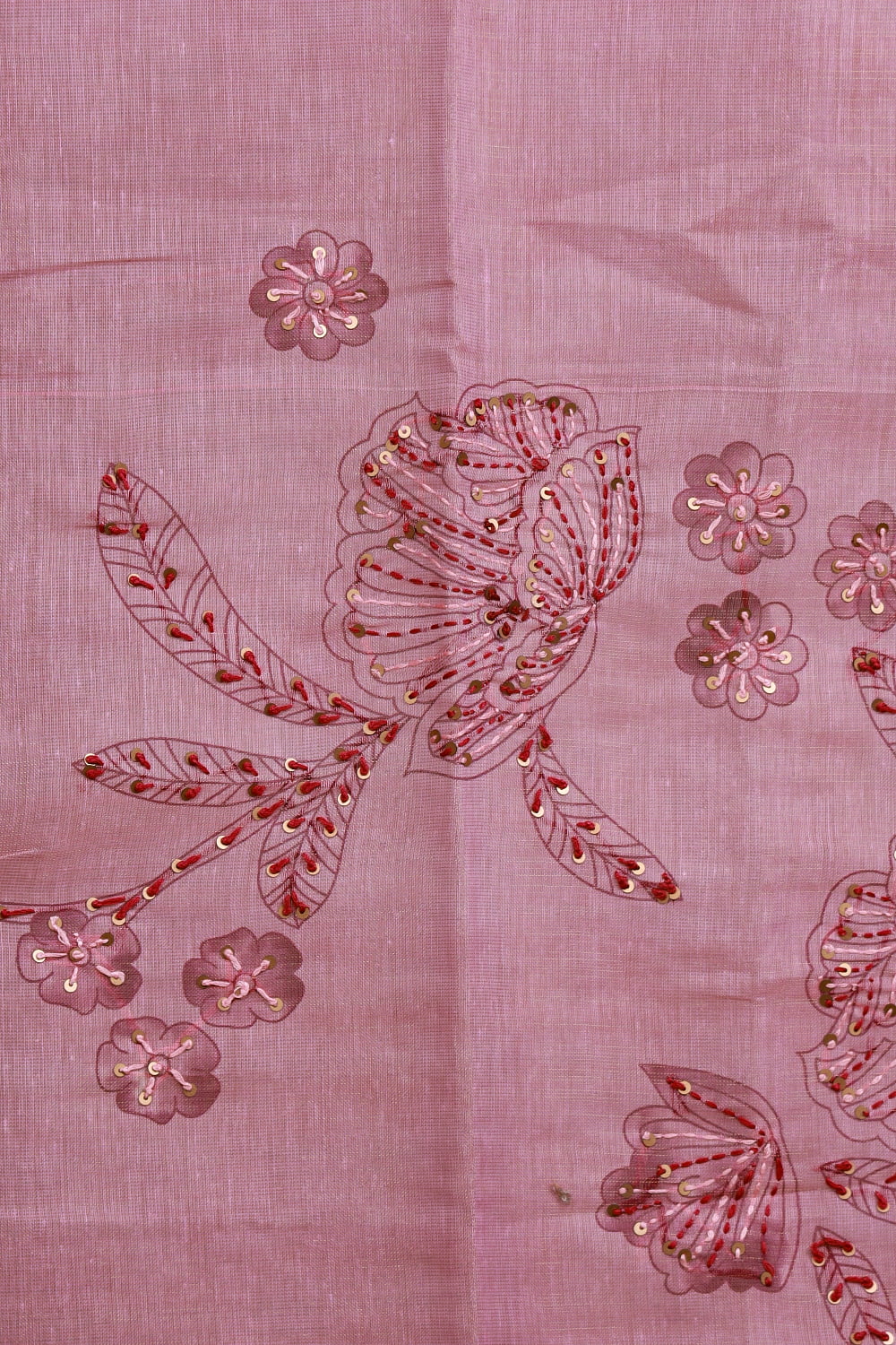 Pink Linen Tissue Kantha Stitched Unstitched Churidhar Material