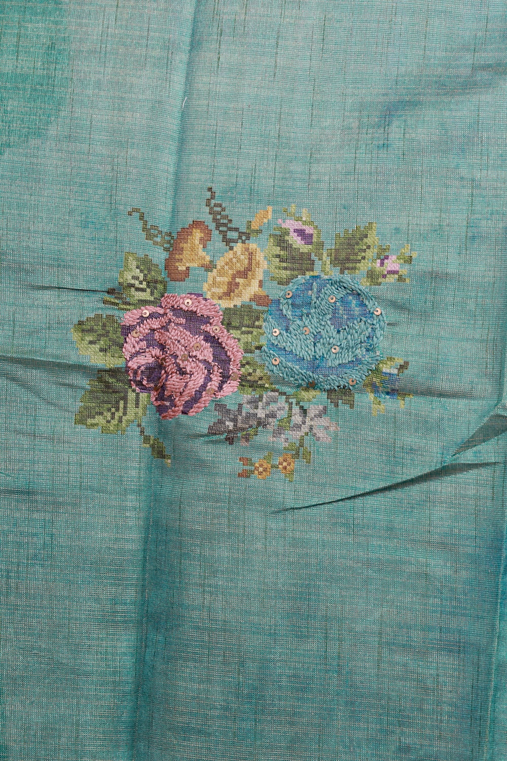 Peacock Green Chanderi Tissue Kantha Stitched Unstitched Churidhar Material