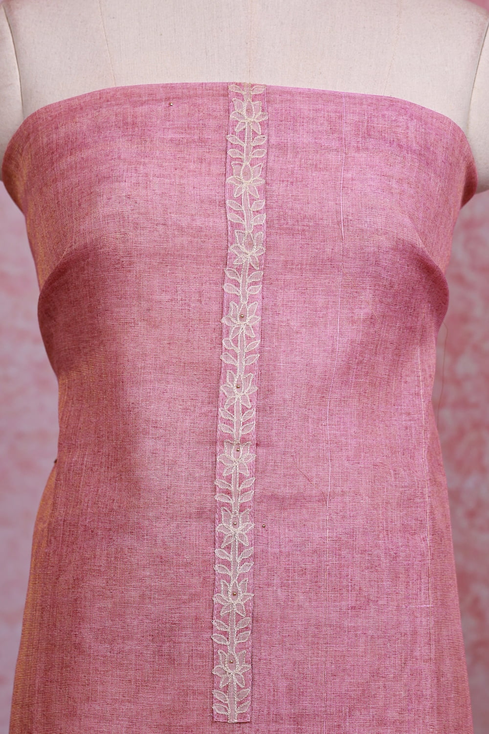 Baby Pink Linen Tissue Plain Unstitched Churidhar Material