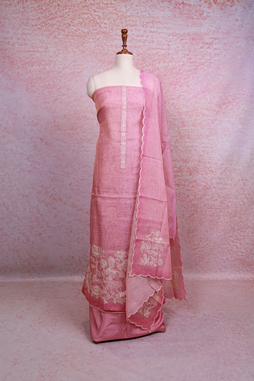 Baby Pink Linen Tissue Plain Unstitched Churidhar Material