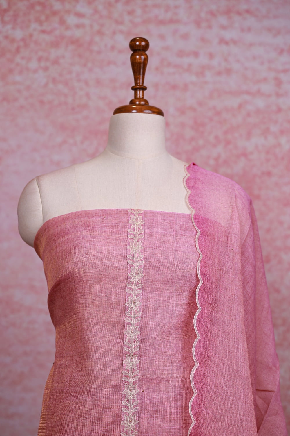Baby Pink Linen Tissue Plain Unstitched Churidhar Material